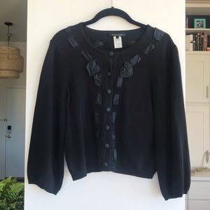 NANETTE LEPORE Black Cardigan with Ribbon Detail